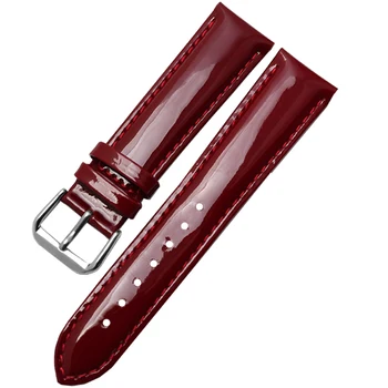 Ремешок из лакированной натуральной кожи для женских часов, брендовый браслет 14, 16, 18, 20 мм, белый, черный, красный, Модные ремешки для браслетов