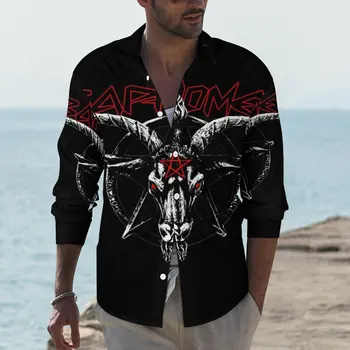 Рубашка Baphomet Sabbatic Goat Devil, мужские повседневные рубашки Satan Steven Rhodes, дизайнерские блузки Y2K, Одежда оверсайз в стиле ретро с длинным рукавом в стиле ретро.