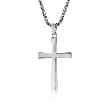 Простое мужское ожерелье, подвеска в виде углового креста, религиозные украшения для христианских молитв из нержавеющей стали