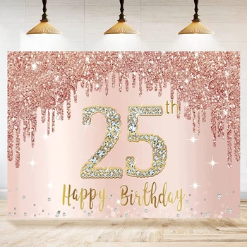 Фон для фотосъемки для женщин Розовое Золото, Вывеска для вечеринки в честь 25-летия, Баннер, Розовый фон для плаката 25-летней давности, Декор