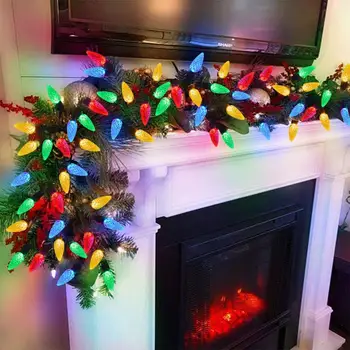 Огни Рождественской елки, клубничная гирлянда, Рождественское украшение на батарейках, гирлянда уникальной формы для внутреннего и наружного использования