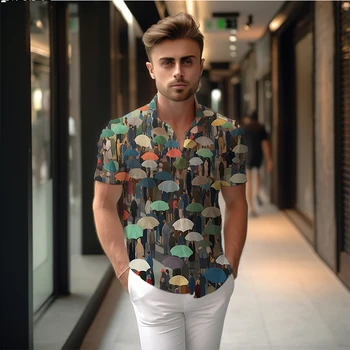 Летняя новая мужская рубашка с зонтиком и 3D принтом, мужская рубашка в повседневном стиле, мужская рубашка, модный тренд, уличная мужская рубашка