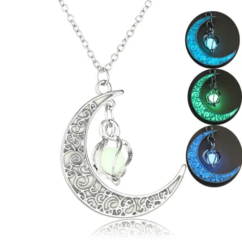 2023 Лунное Светящееся Ожерелье, Очаровательные Ювелирные Изделия, Посеребренные Женские Подвески на Хэллоуин, ожерелье с подвеской из полого Светящегося камня