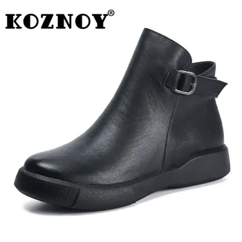 Koznoy/ Женские ботильоны из натуральной кожи длиной 3,5 см, повседневные ботинки на танкетке с теплым мехом, осенне-зимняя обувь из толстого плюша