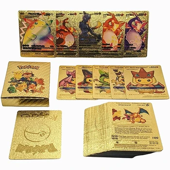110шт Золотая коробка покемонов Vmax GX EX Английская открытка Charizard Пикачу Редкая коллекция Battle Golden Card Детские игрушки в подарок