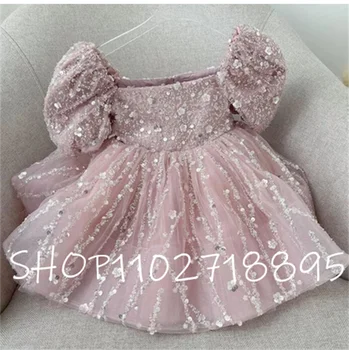 Новое детское платье на первый день рождения, праздничное платье для маленьких девочек для особого случая, платье принцессы из блестящего тюля для фотосессии