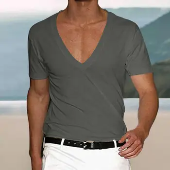 Топы для мужчин, Высококачественные Мужские футболки, Летние предметы первой необходимости для мужчин, сохраняющие прохладу, Модные минималистичные футболки с V-образным вырезом, Свободные