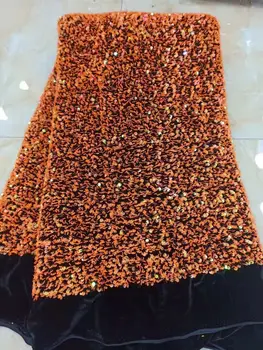 Роскошная Оранжевая бархатная кружевная ткань, новейшая одежда из нигерийского французского тюлевого кружева с 3D блестками, Высококачественная африканская кружевная ткань с блестками
