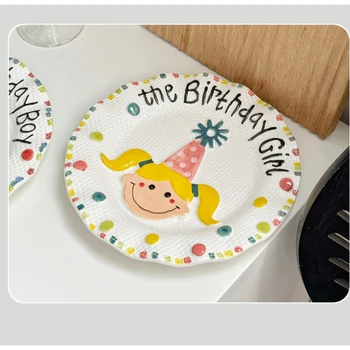 Симпатичная Креативная Керамическая тарелка 8-дюймовое Мультяшное 3D украшение Бытовая Посуда Детский торт Тарелки для завтрака Подарок на День рождения