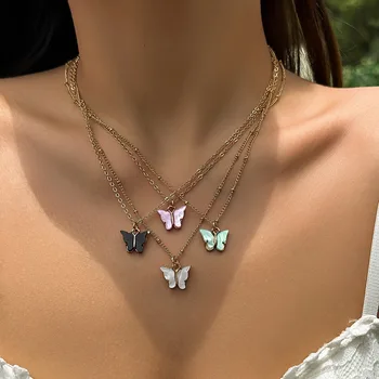 Милое ожерелье с бабочкой из акриловой смолы для женщин, Жемчужные бусы, Колье с нитью, ювелирные изделия