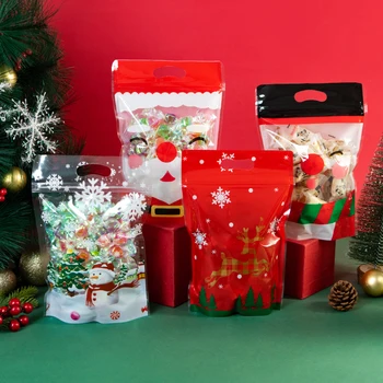 LBSISI Life 50шт Рождественская сумка с ручкой для конфет, шоколадного печенья, бисквита с Нугой, Рождественской упаковки подарочных сумок Санта-Клауса на молнии
