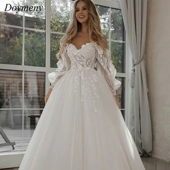 Свадебное платье Doymeny 2023 года, юбка-трапеция в современном стиле, пышные рукава, Аппликация в виде сердечка, Кружевное тюлевое платье Vestidos De Novia