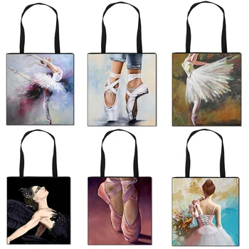 Сумка-тоут с мультяшным балетным принтом Обувь для танцев для девочек 3D Сумка через плечо Портативные Сумки для хранения покупок Портативная Складная сумка
