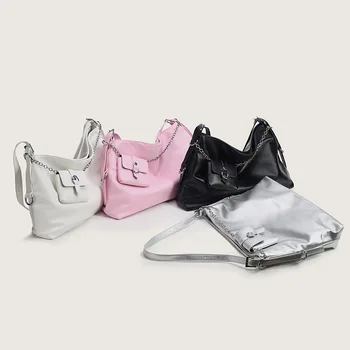 Качественные сумки-тоут для женщин, сумка через плечо, сумка подмышками для девочек, женские дизайнерские сумки из второй кожи, серебристо-белые, черные.