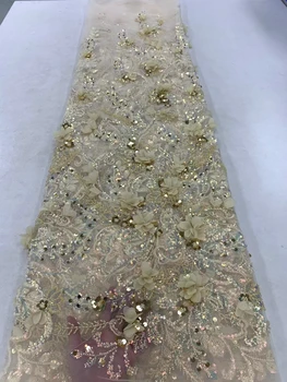3D Большое цветочное сетчатое кружево ручной работы с вышивкой бисером и пайетками высокого качества для вечернего женского платья для вечеринки