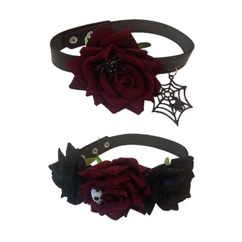Ожерелье с розой-паутиной на Хэллоуин Y2K, Готический воротник, Персонализированное Преувеличенное колье, Короткая цепочка для ключиц, женские украшения