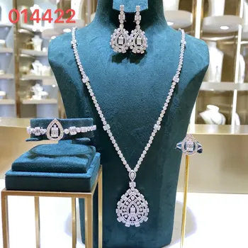 В комплекте 4шт свадебных комплектов украшений с цирконием для женщин, роскошные наборы свадебных ожерелий из кристаллов CZ в Дубае, Нигерии.