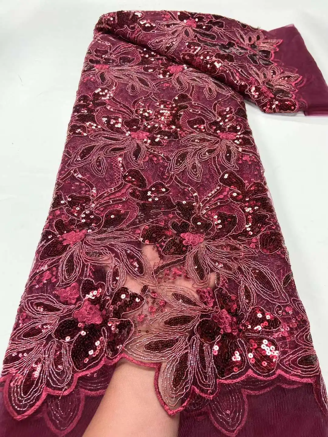 2023 розовая высококачественная африканская французская кружевная ткань с 3D блестками, сшитое из новейшей европейской пряжи платье из нигерийской ткани 1