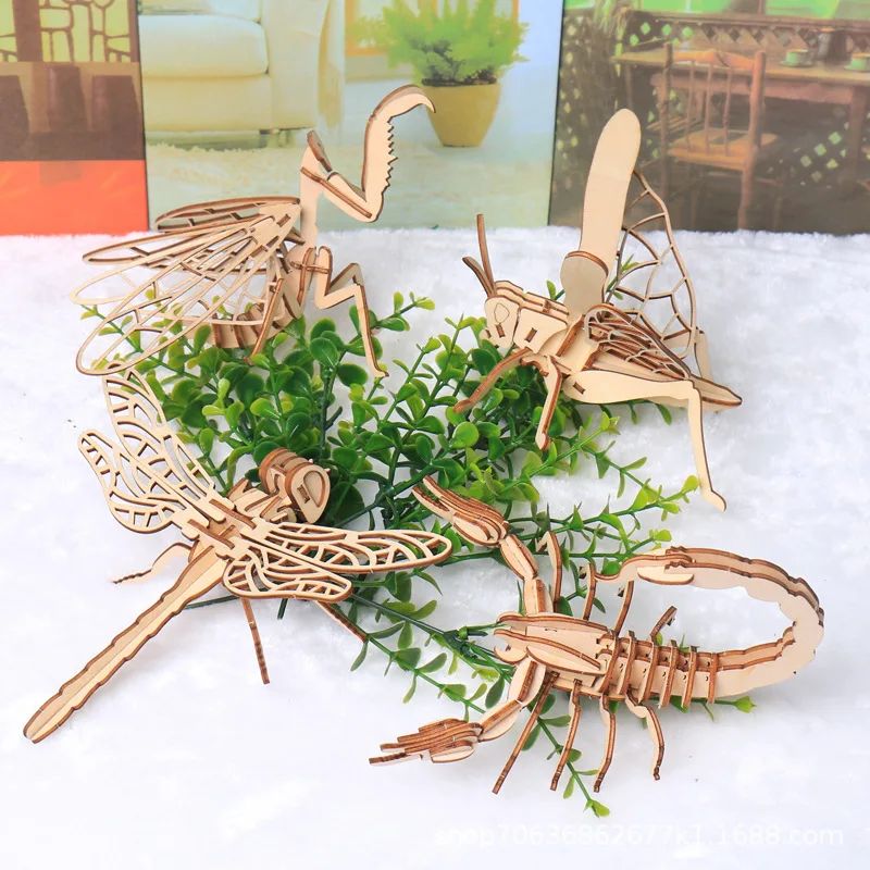 3D Набор деревянных головоломок с насекомыми, Модель скелета насекомого животного, Деревянные поделки своими руками, 3D Игрушки-головоломки, Подарки для детей, подарки для взрослых 1