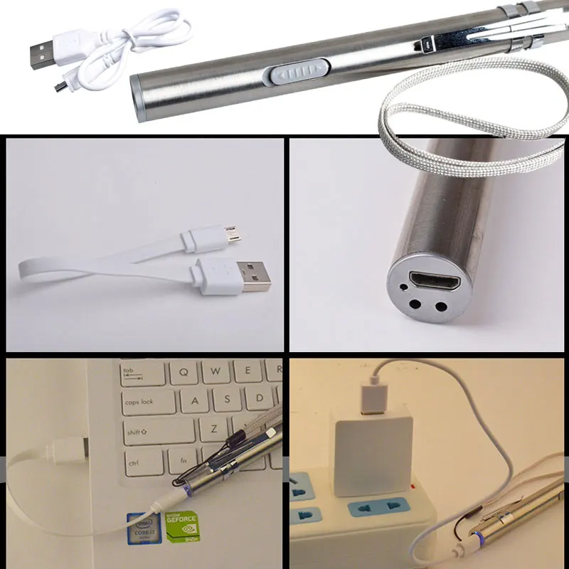5ШТ Алюминиевый сплав Водонепроницаемый Заряжаемый через USB светодиодный фонарик Мощный перезаряжаемый фонарик Брелок Ручка Фонарик для врачей 3