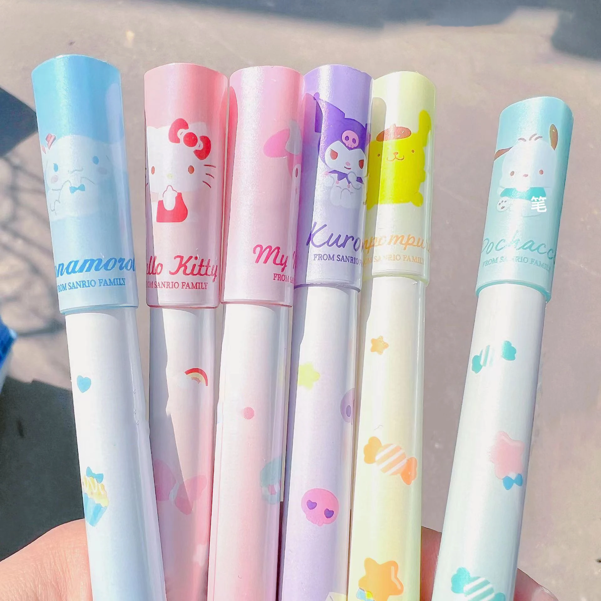 6шт Маркер для подсветки Sanrio Акварельная Ручка Kuromi Cinnamoroll Мультяшный маркер с Наклонным наконечником Hello Kitty Школьные Канцелярские Принадлежности 2