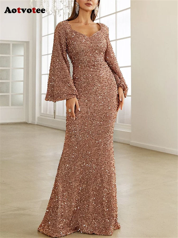 Aotvotee Платья с пайетками для женщин 2023, новое модное винтажное шикарное платье без рукавов с V-образным вырезом, обтягивающее платье трапециевидной формы 5