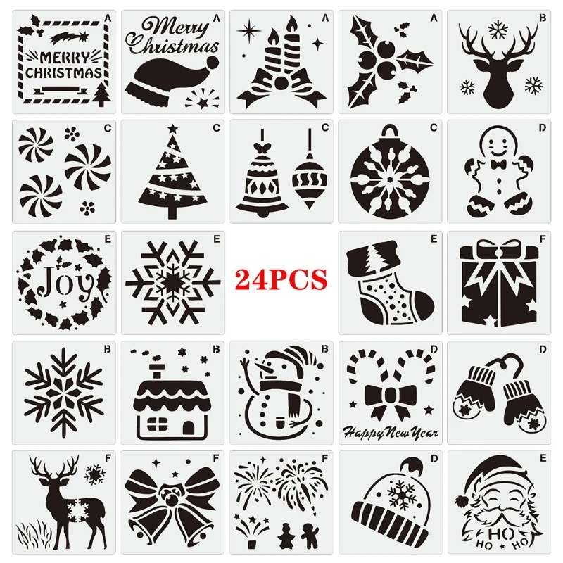 G5AA Набор из 24 многоразовых трафаретов для рождественской росписи, трафареты для рисования своими руками 0