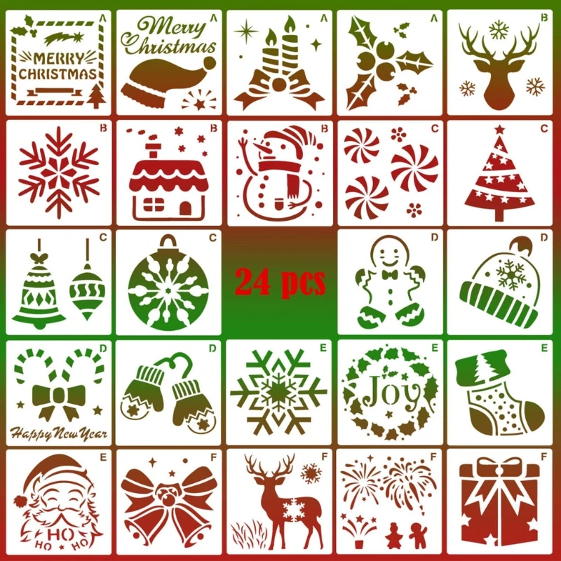 G5AA Набор из 24 многоразовых трафаретов для рождественской росписи, трафареты для рисования своими руками 2