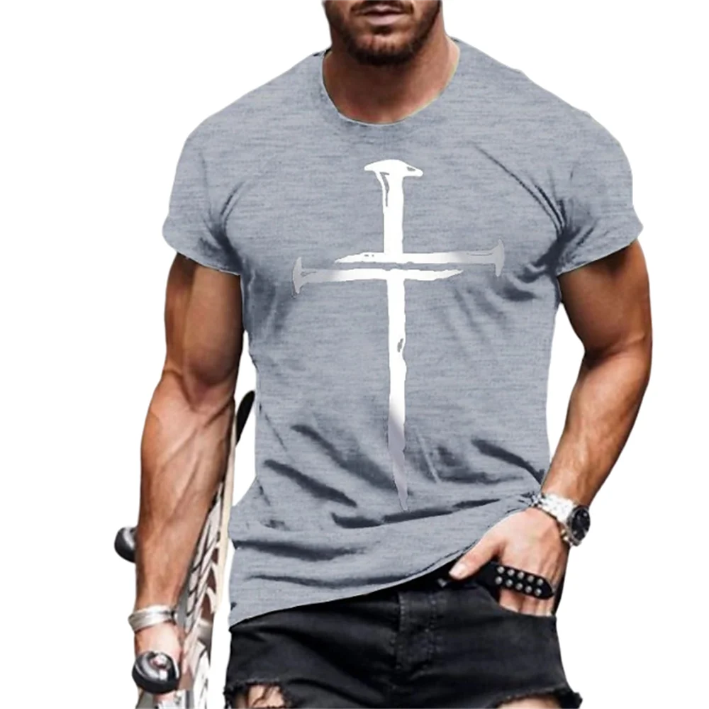 JHPKJBao You/ Мужская летняя футболка с коротким рукавом, футболка с перекрестным принтом, очень большая свободная хлопковая футболка, мужская одежда с коротким рукавом 2