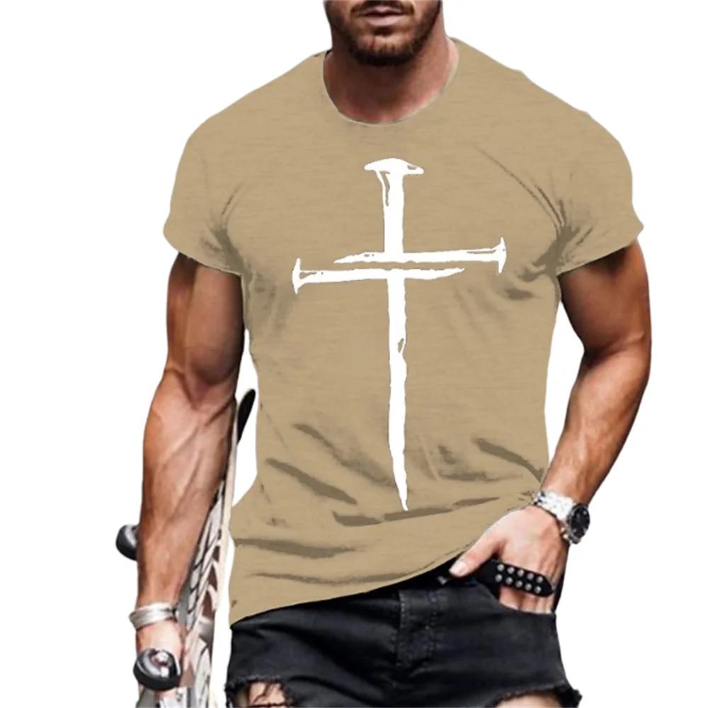 JHPKJBao You/ Мужская летняя футболка с коротким рукавом, футболка с перекрестным принтом, очень большая свободная хлопковая футболка, мужская одежда с коротким рукавом 5