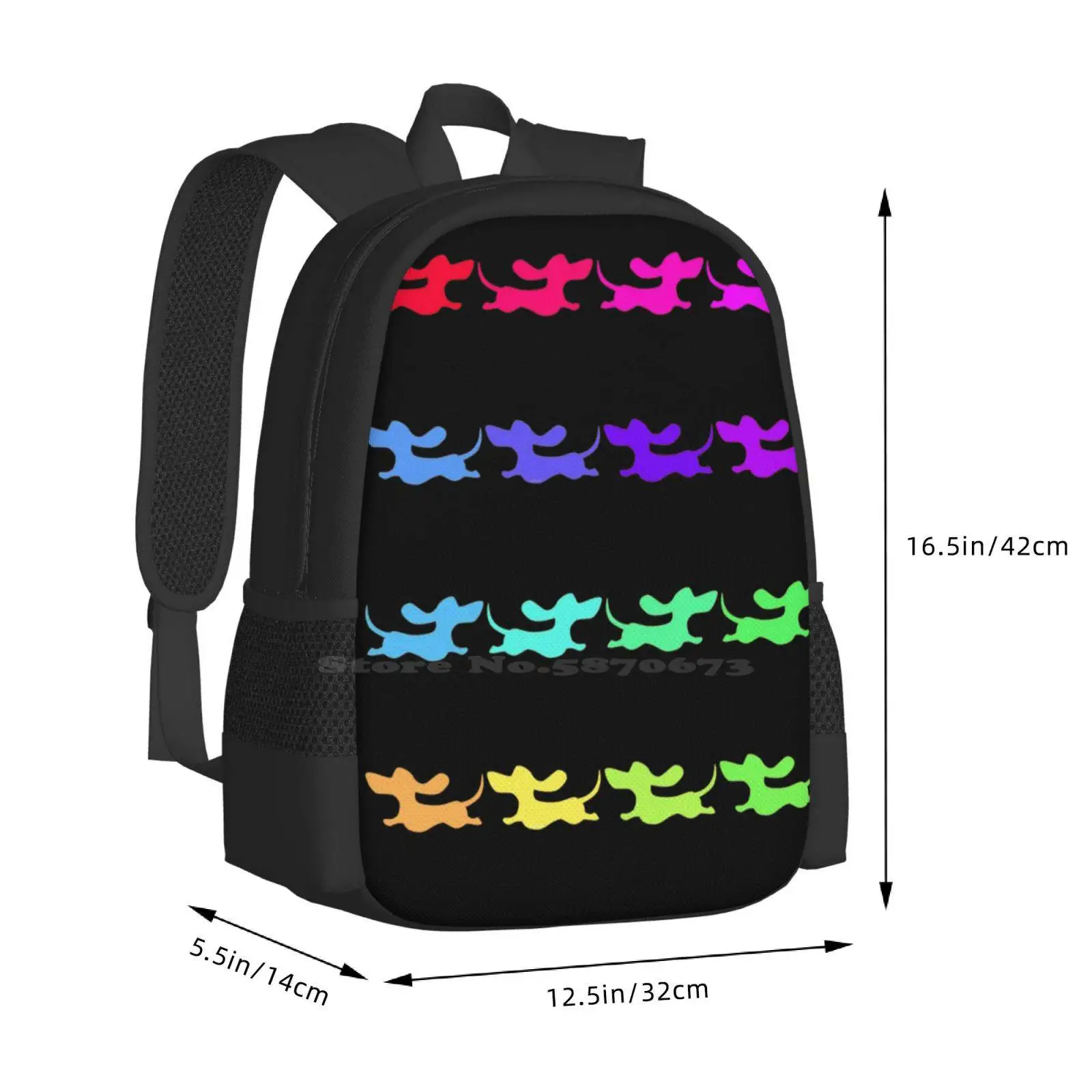 M?Ykkyloikka! Сумка с рисунком Студенческий рюкзак Dachshund Doxie Красочные Радужные Волдоги 2