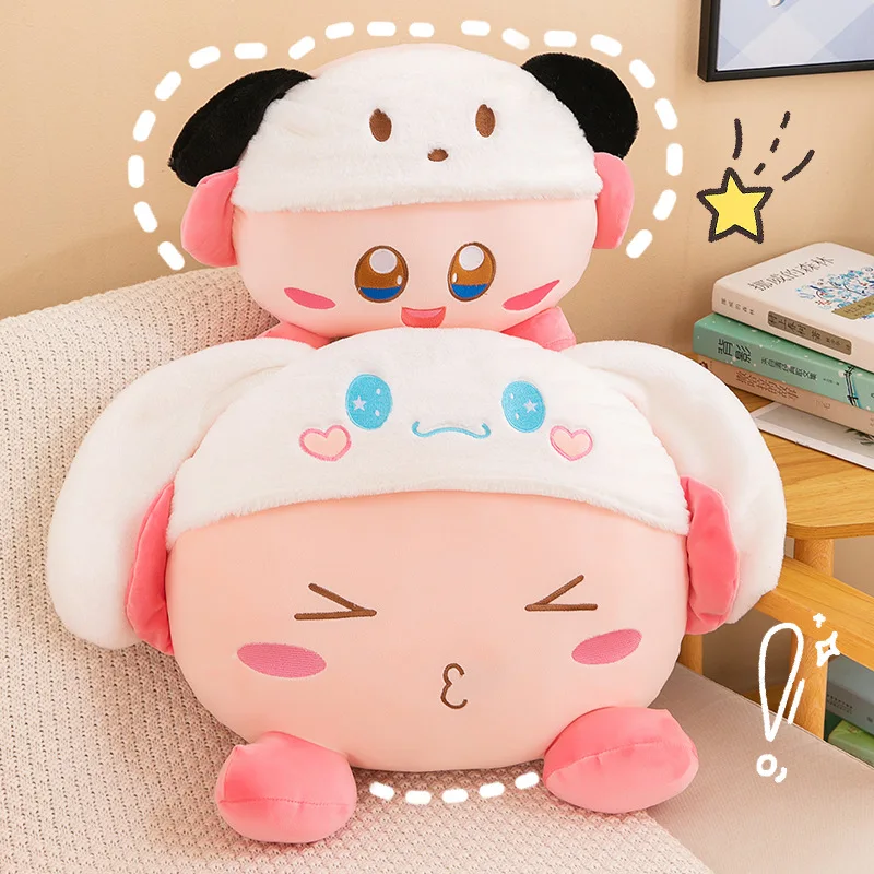 Sanrio Kawaii Kirby Cos Cinnamoroll Pochacco Плюшевая игрушка Кукла с набивным рисунком, Милая подушка, Мягкий декор комнаты, подарок Peluche 1