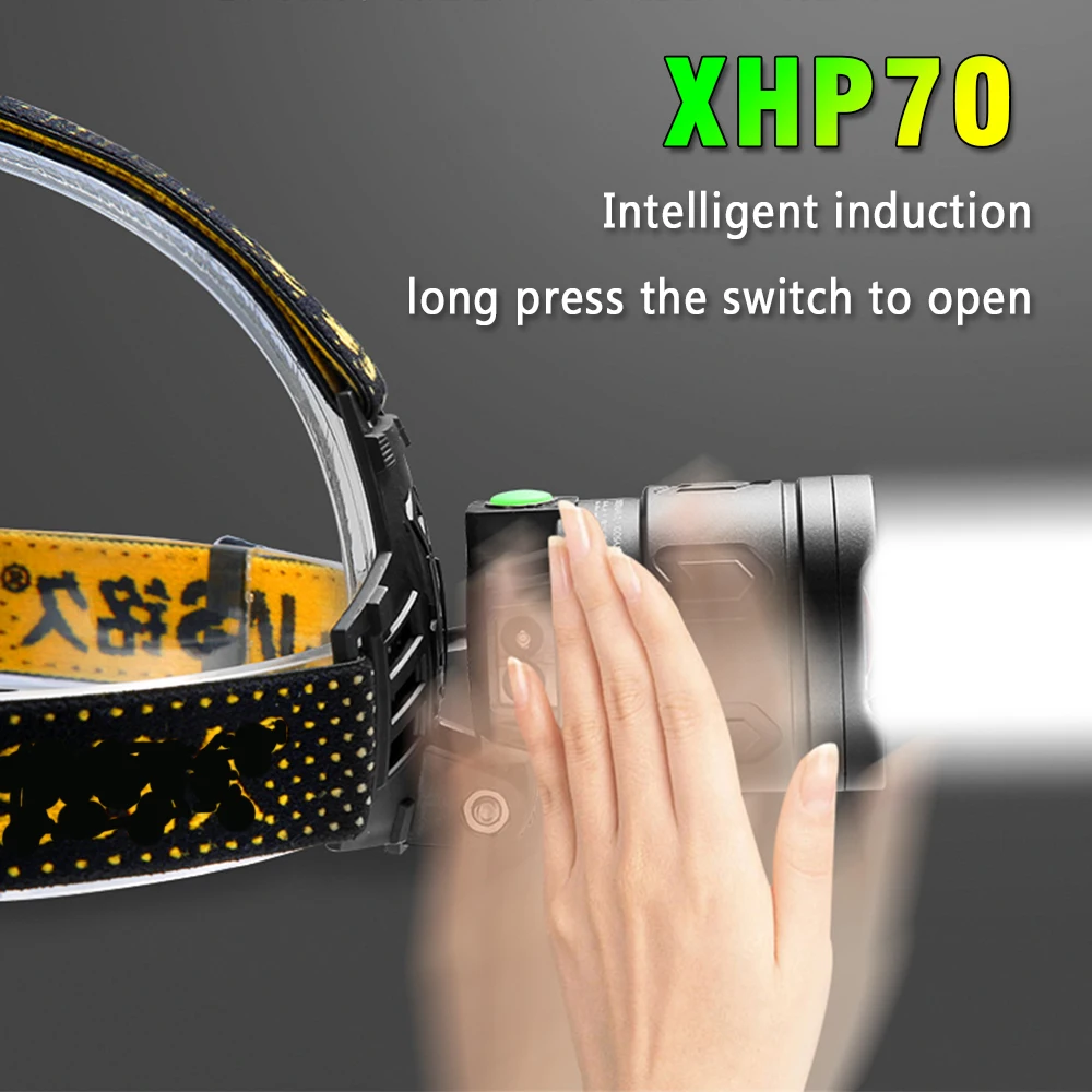 XHP70 Мощный светодиодный индукционный налобный фонарь USB Перезаряжаемый 3*18650 С аккумулятором Налобный фонарь для рыбалки на открытом воздухе кемпинга 1