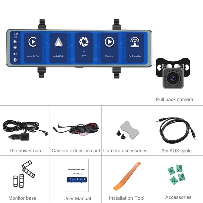 Беспроводной смарт-монитор Carplay Auto с голосовым управлением, FM-передатчик, мультимедийный плеер Mirrorlink, совместимый с Bluetooth, H9EE 0