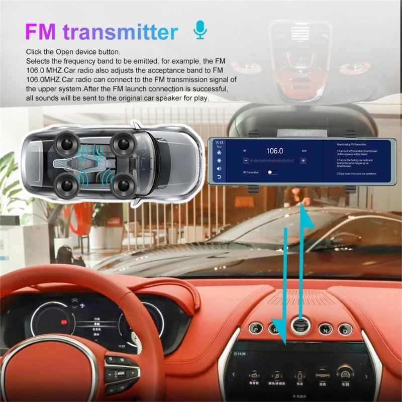 Беспроводной смарт-монитор Carplay Auto с голосовым управлением, FM-передатчик, мультимедийный плеер Mirrorlink, совместимый с Bluetooth, H9EE 2