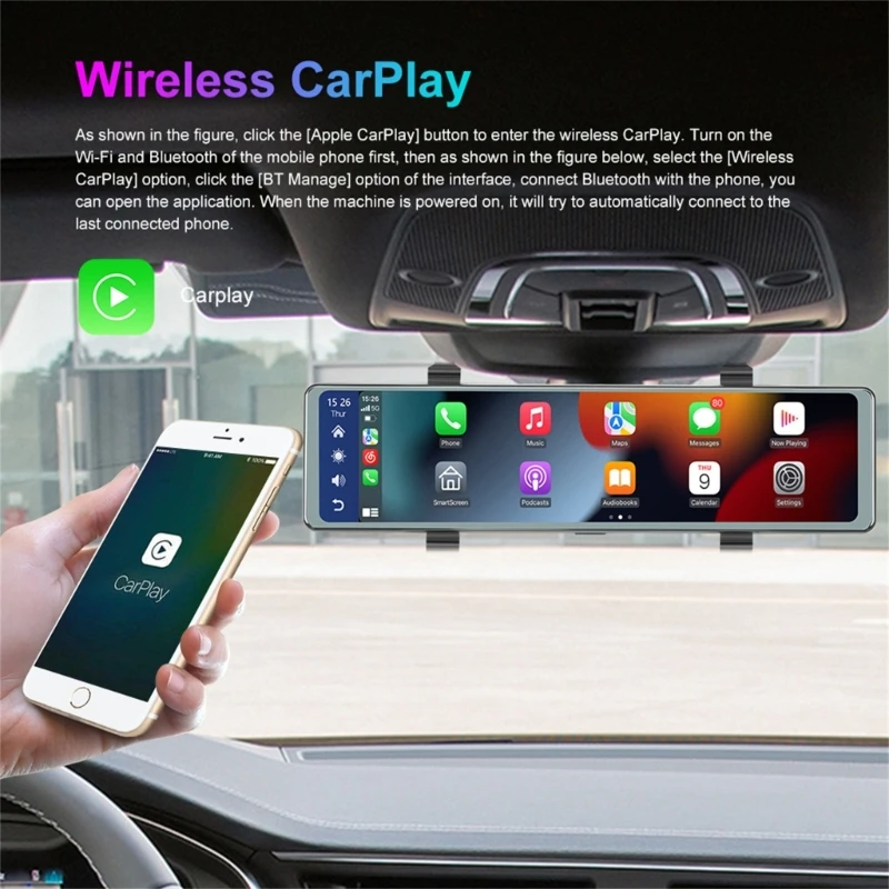 Беспроводной смарт-монитор Carplay Auto с голосовым управлением, FM-передатчик, мультимедийный плеер Mirrorlink, совместимый с Bluetooth, H9EE 4