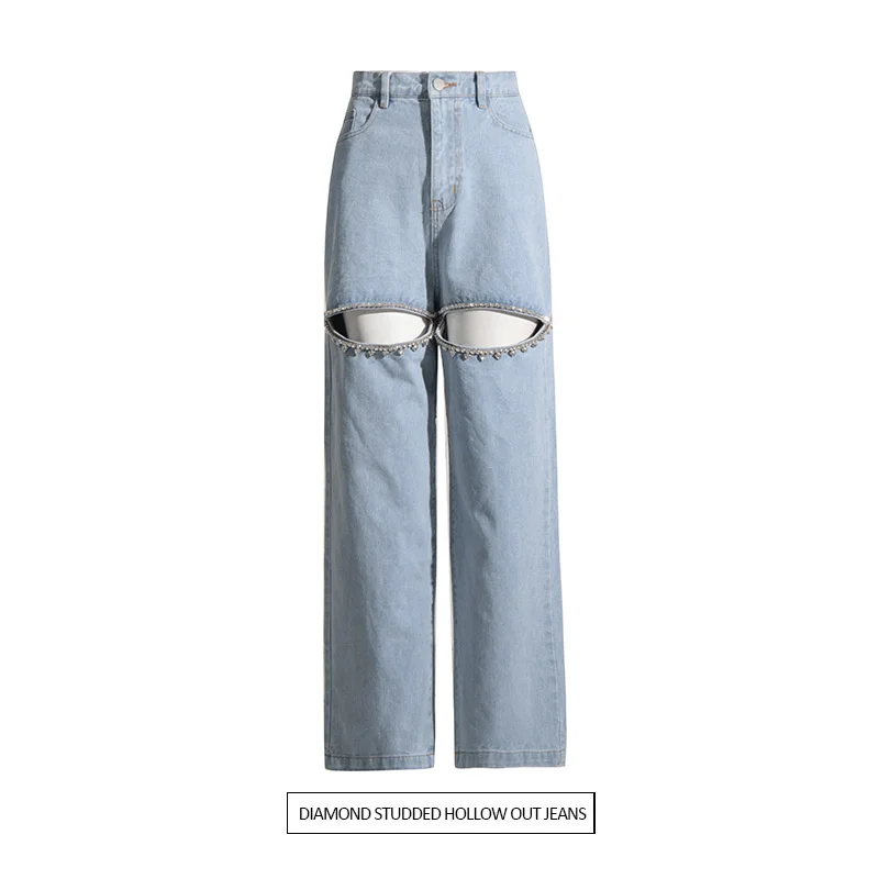 Весна / лето 2023, новые широкие джинсы, женские брюки с высокой талией и украшенным бриллиантами бисером, которые кажутся маленькими и 1