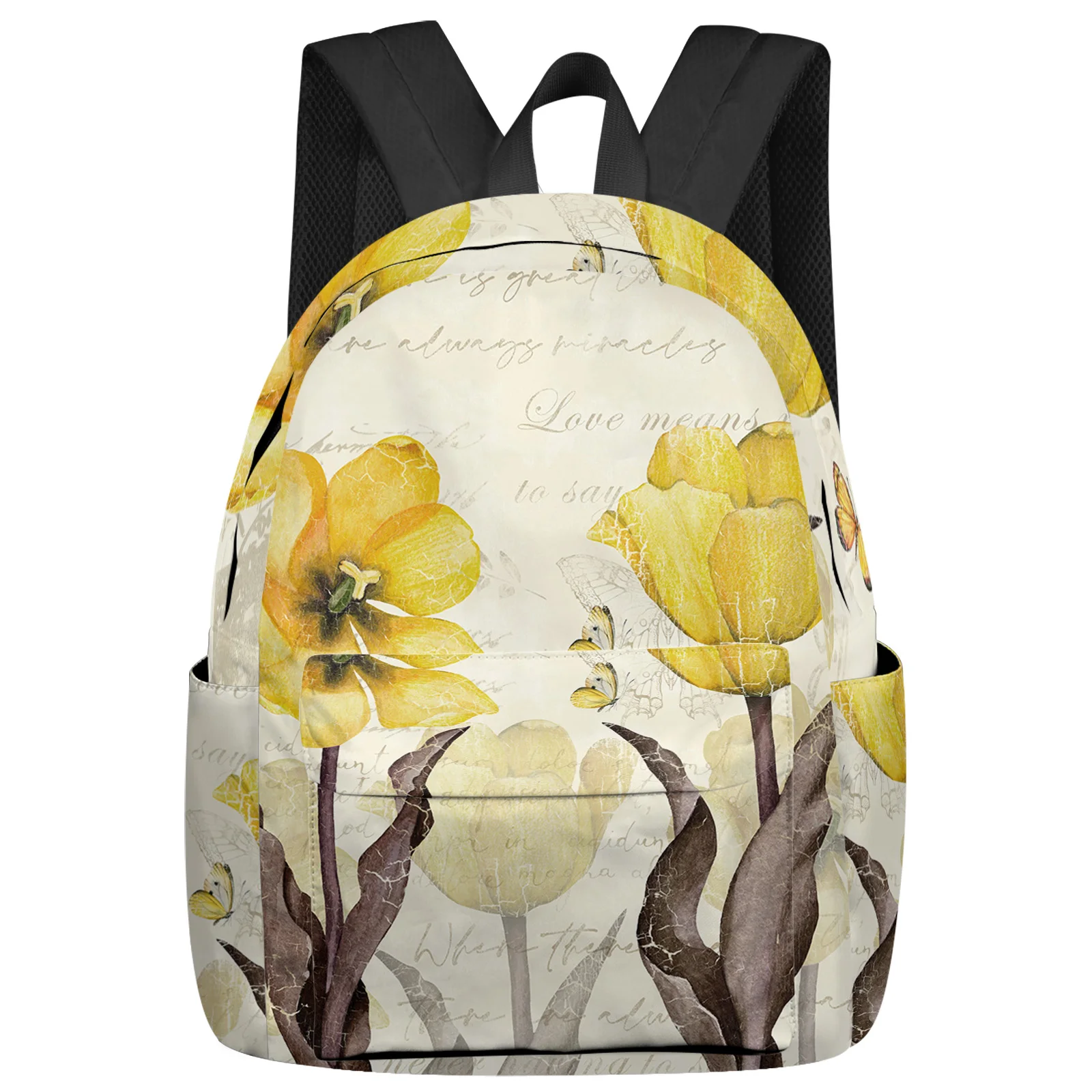 Винтажные цветы, бабочки, Желтые тюльпаны, рюкзак, школьные сумки для подростков, Студенческая сумка для ноутбука, Женский повседневный рюкзак для путешествий 0