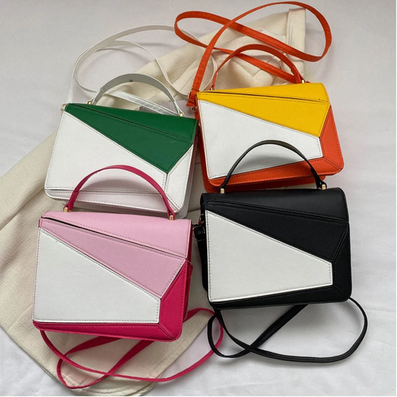 Геометрическая сумка, дизайн сращивания, контрастный цвет, трендовая мода, сумка через плечо для пожилых людей, французская сумка через плечо 2