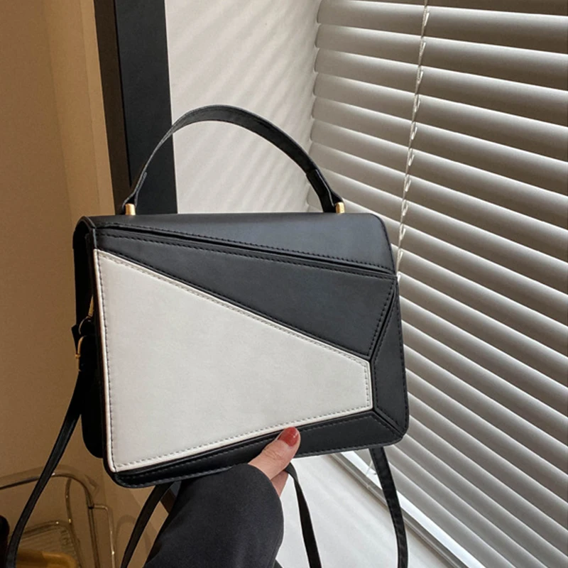 Геометрическая сумка, дизайн сращивания, контрастный цвет, трендовая мода, сумка через плечо для пожилых людей, французская сумка через плечо 4