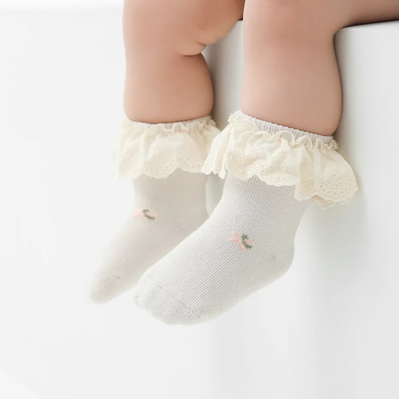 Детские носки для девочек, новорожденные, детские кружевные носки с оборками, носки для девочек, цветочный узор, хлопковые детские носки 0-5 лет 1