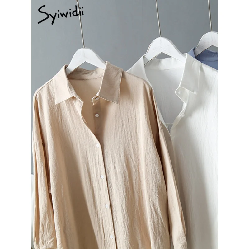 Длинное Белое платье-рубашка Syiwidii для женщин, хлопок 2023, весенне-летняя повседневная Корейская одежда, Винтажный халат Миди Оверсайз 3
