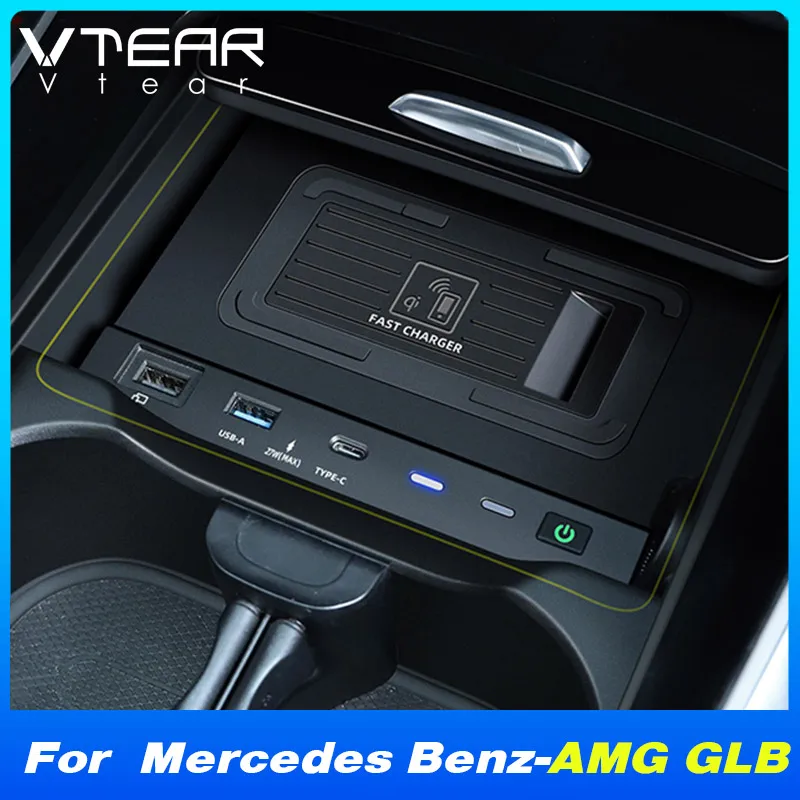 Для Mercedes-Benz AMG GLB 200 250 Автомобильное беспроводное зарядное устройство Qi мощностью 27 Вт, пластина для быстрой зарядки мобильного телефона, Аксессуары для интерьера 2019-2023 гг. 0