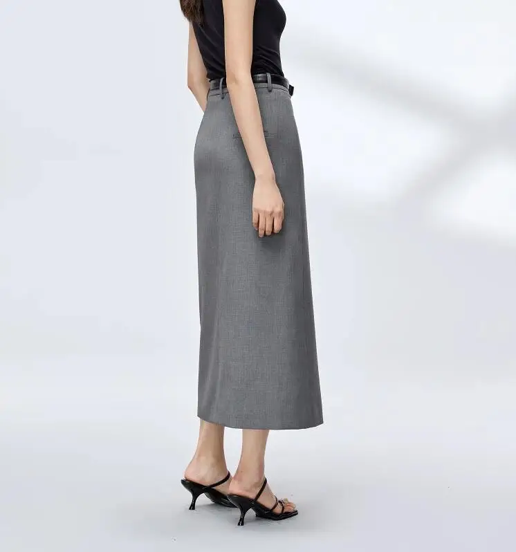 Женская подиумная мода, Высококачественная Дизайнерская серая юбка с разрезом, Женская Осенне-зимняя Длинная юбка с высокой талией TB1687 5