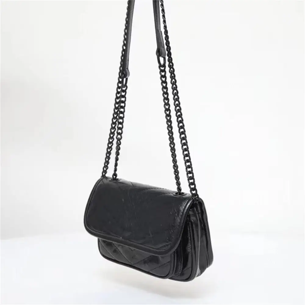 Женские сумки через плечо из мягкой натуральной кожи с цепочкой 2023 года, винтажная элегантная сумка подмышками, черный, белый цвет 3