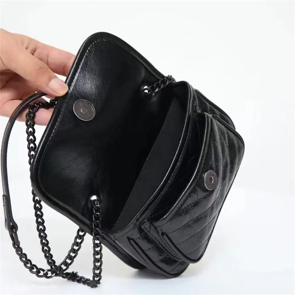 Женские сумки через плечо из мягкой натуральной кожи с цепочкой 2023 года, винтажная элегантная сумка подмышками, черный, белый цвет 5