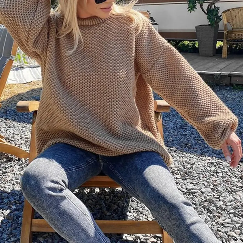 Женский вязаный крючком кашемировый пуловер, вязаный свитер большого размера, свободный плотный джемпер с открытыми плечами, однотонные женские осенние повседневные свитера 4