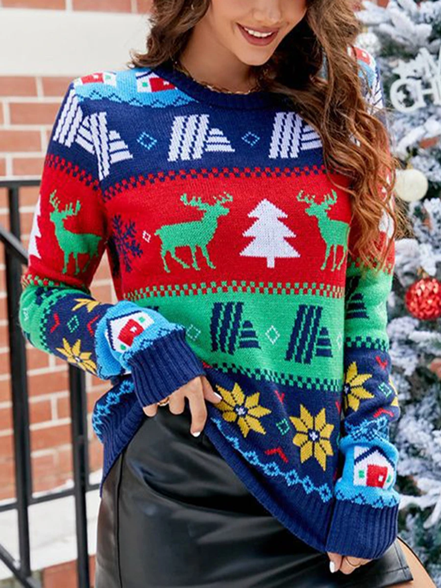 Женский уродливый рождественский свитер с забавным мультяшным принтом, вязаный пуловер с длинным рукавом, Рождественский джемпер, толстовки, топы 0
