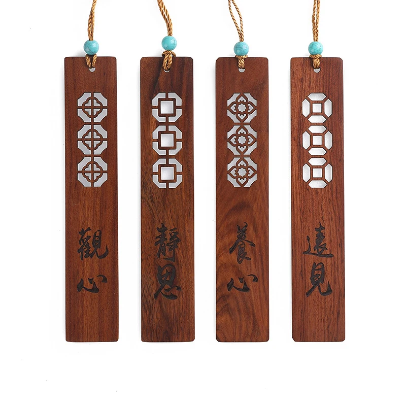 Закладка из грушевого дерева в китайском стиле, выдолбленная резьба, закладка с кисточками, разметка страниц для чтения студентами, Канцелярские принадлежности 3