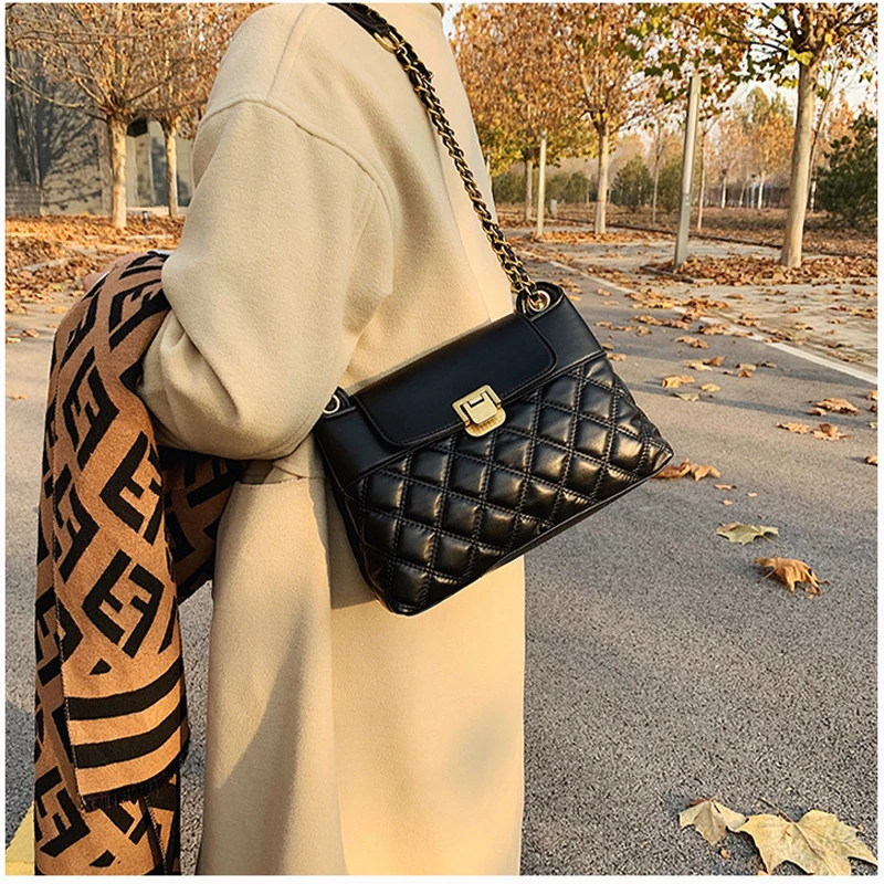 Качественная Женская модная сумка через плечо, Мягкая кожаная сумка на цепочке в виде ромба, роскошный дизайн, женские сумки-мессенджеры, мобильный телефон, сумка-мессенджер 2